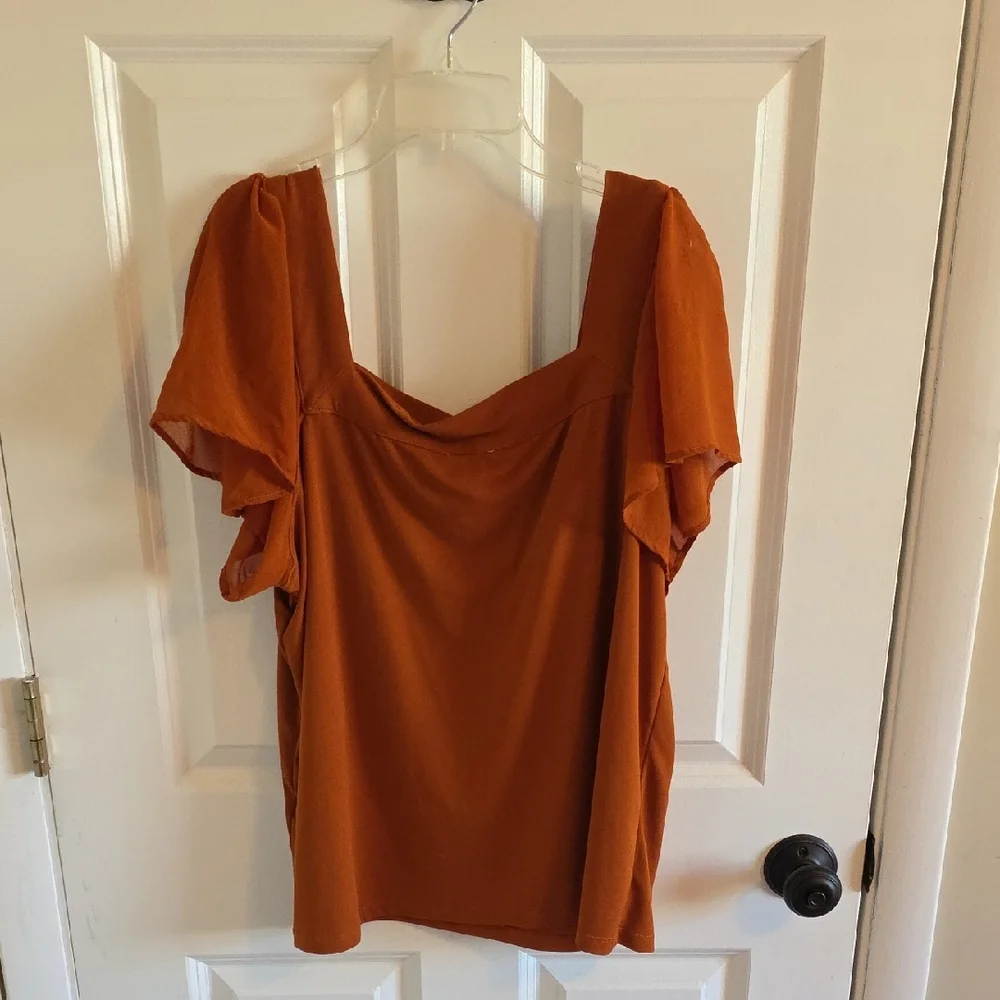 Chic Rust Ruffle Sleeve Blouse - Picture 7 of 7